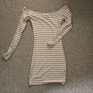 missguided striped off the shoulder bodycon dress